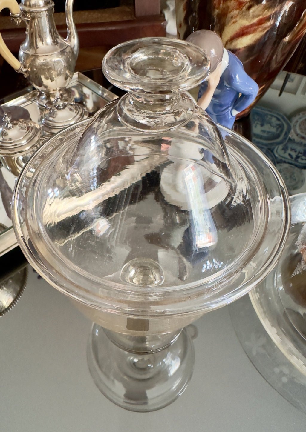 Compoteira com tampa em vidro do Século XIX