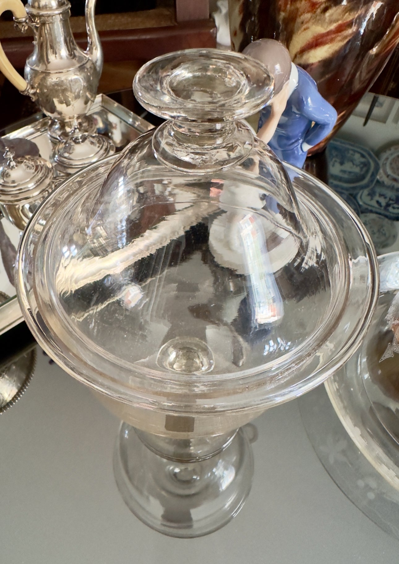 Compoteira com tampa em vidro do Século XIX