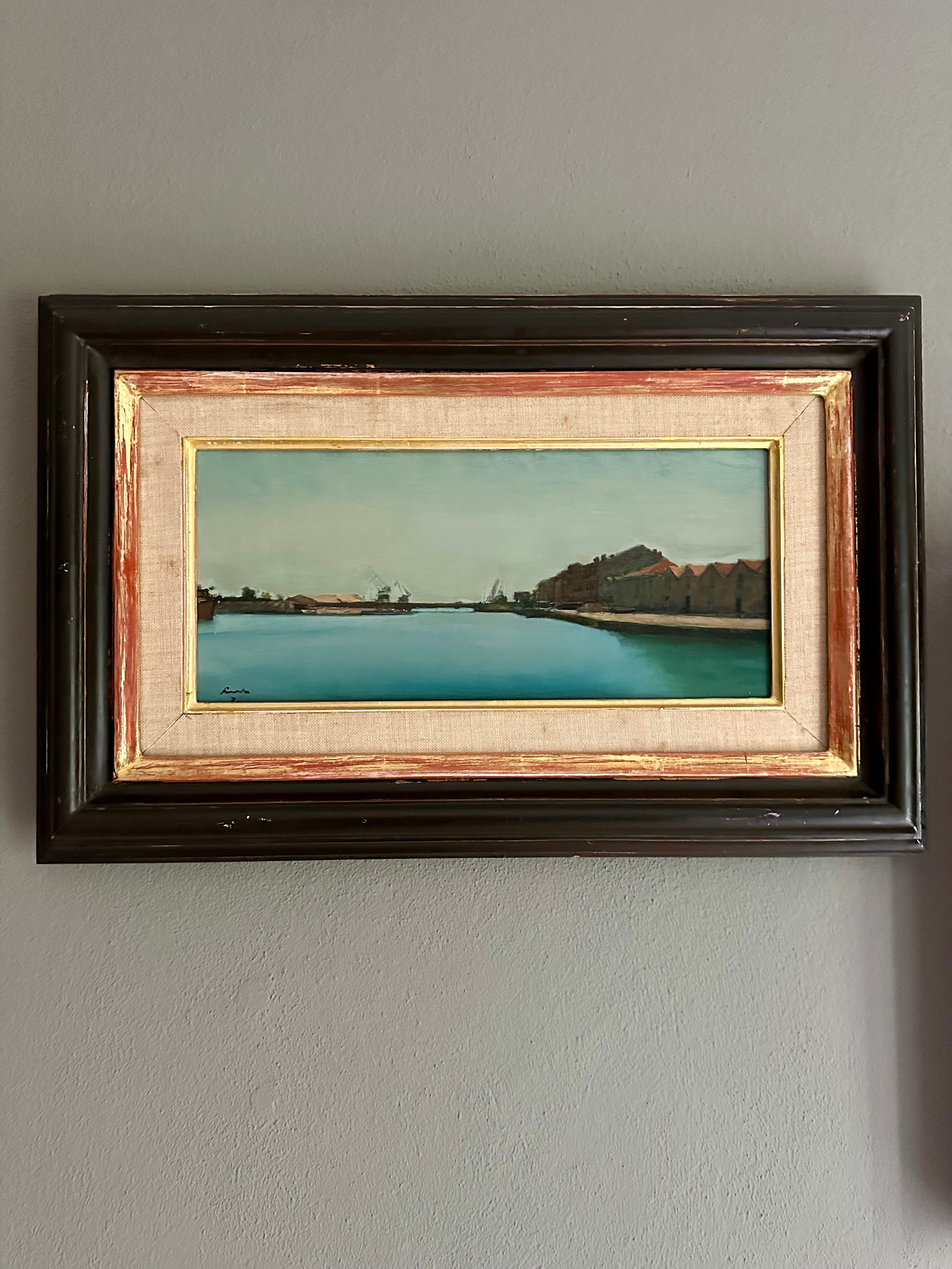 Quadro / Pintura de J. Fuchs / Paisagem de Sète em França