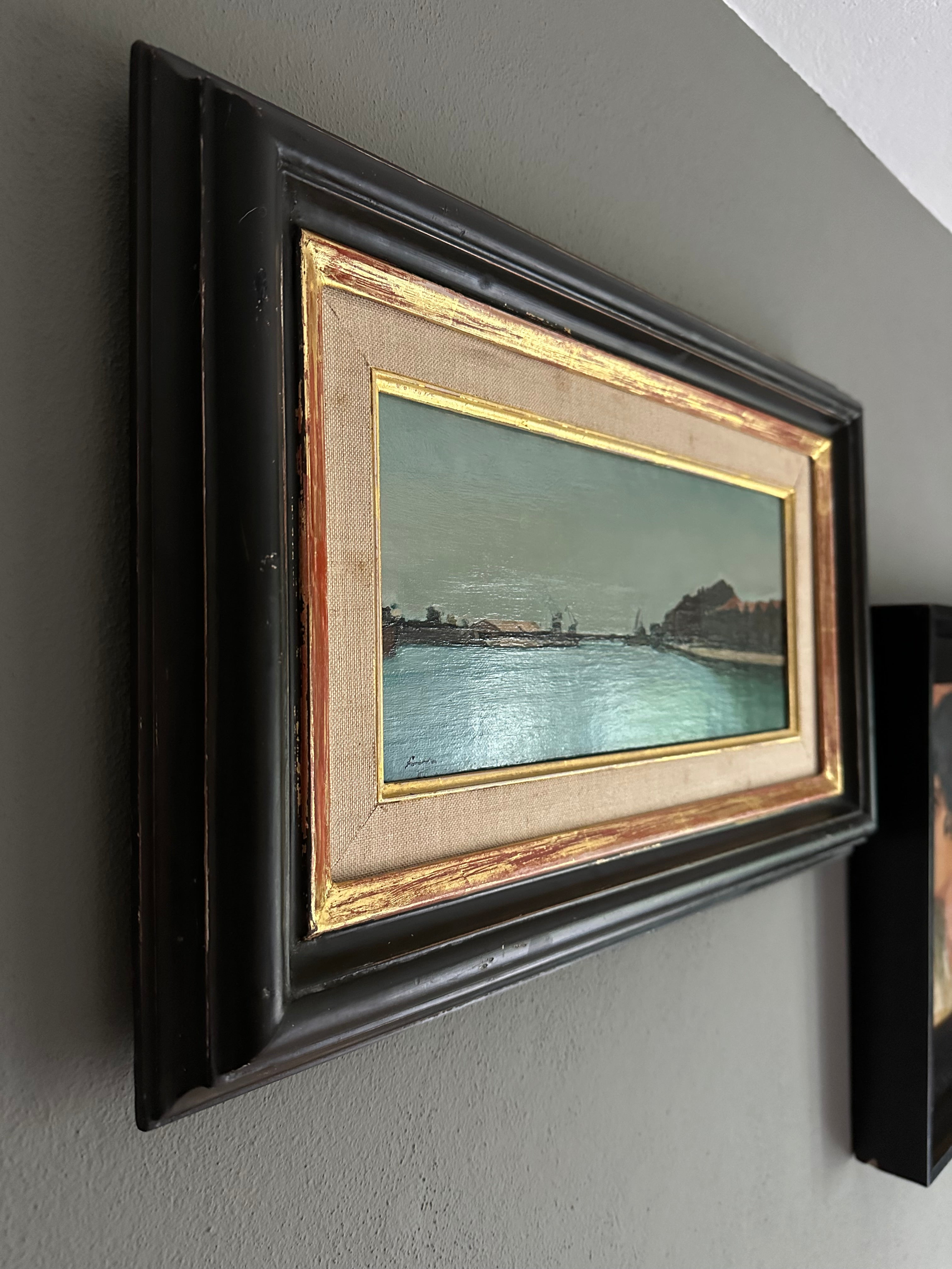 Quadro / Pintura de J. Fuchs / Paisagem de Sète em França