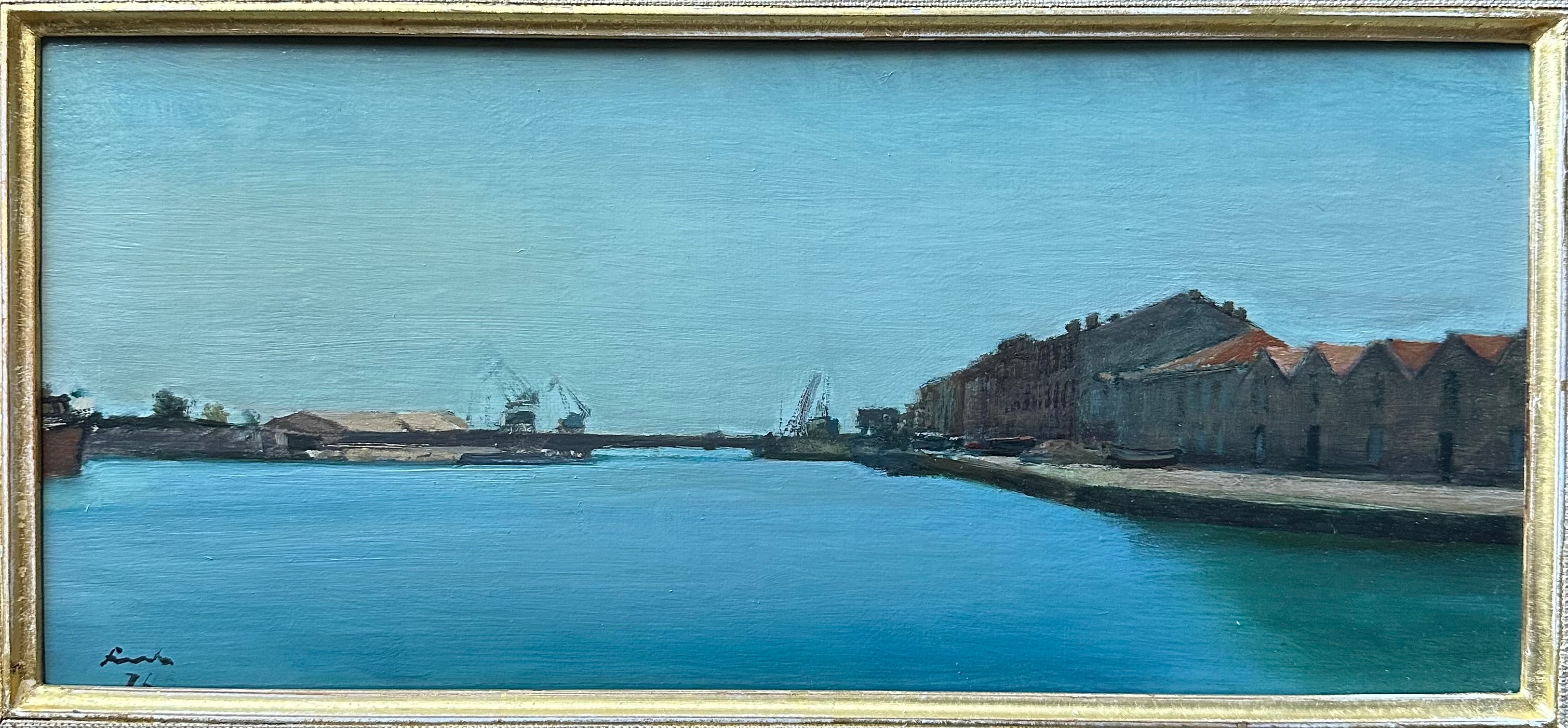 Quadro / Pintura de J. Fuchs / Paisagem de Sète em França