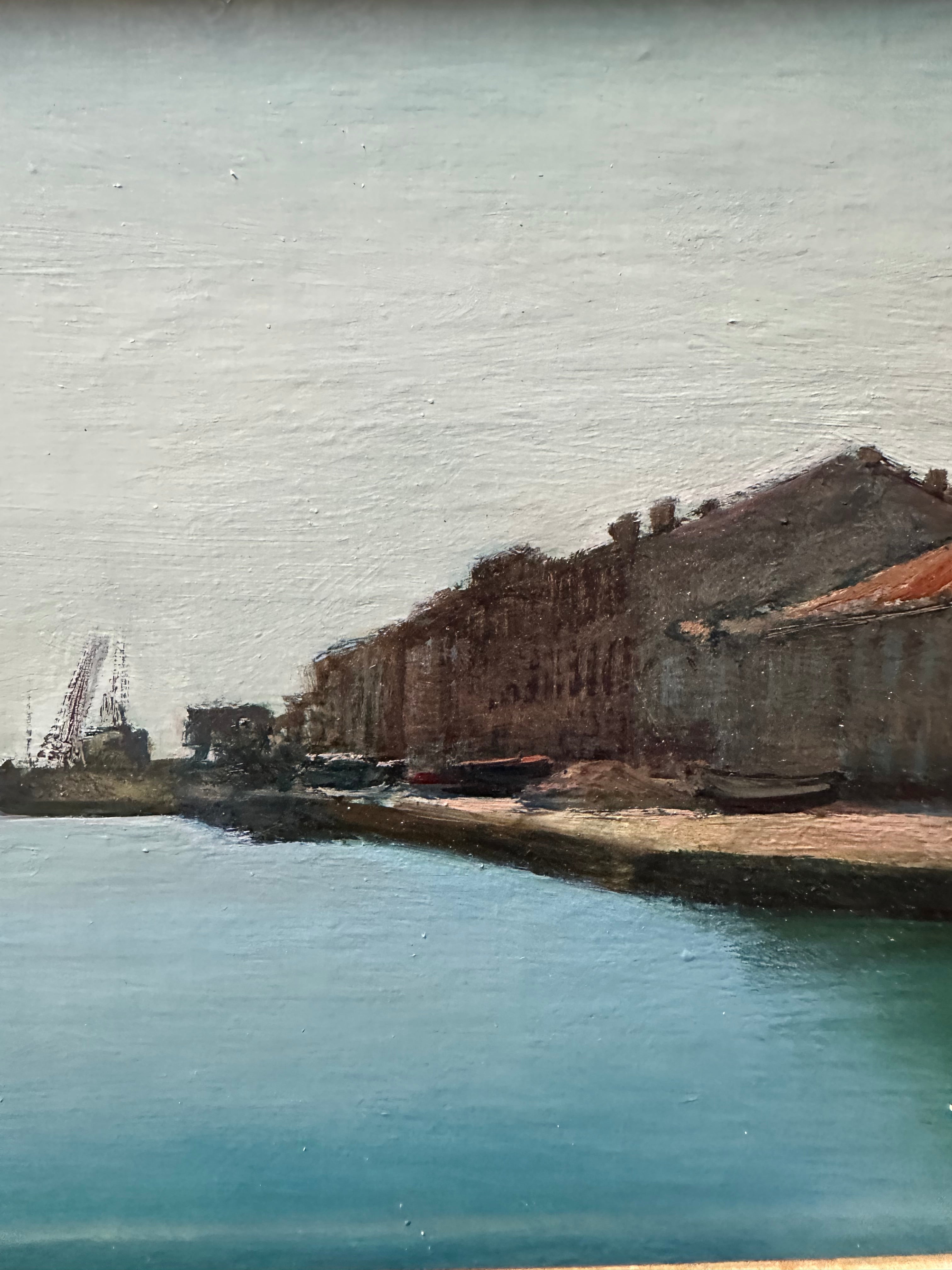 Quadro / Pintura de J. Fuchs / Paisagem de Sète em França