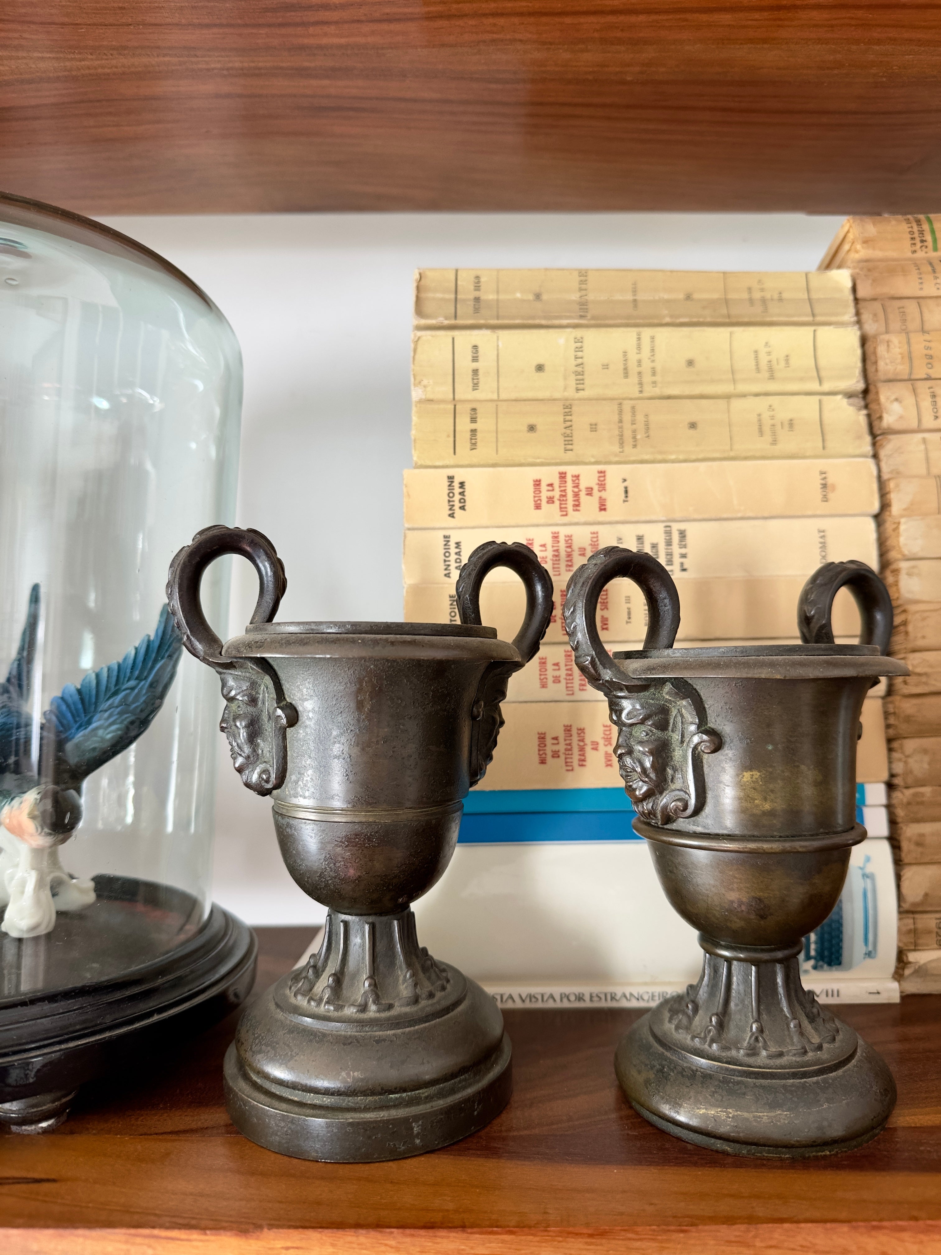 Bronzes / Par de vasos - Ânforas com mascarões / Século XIX