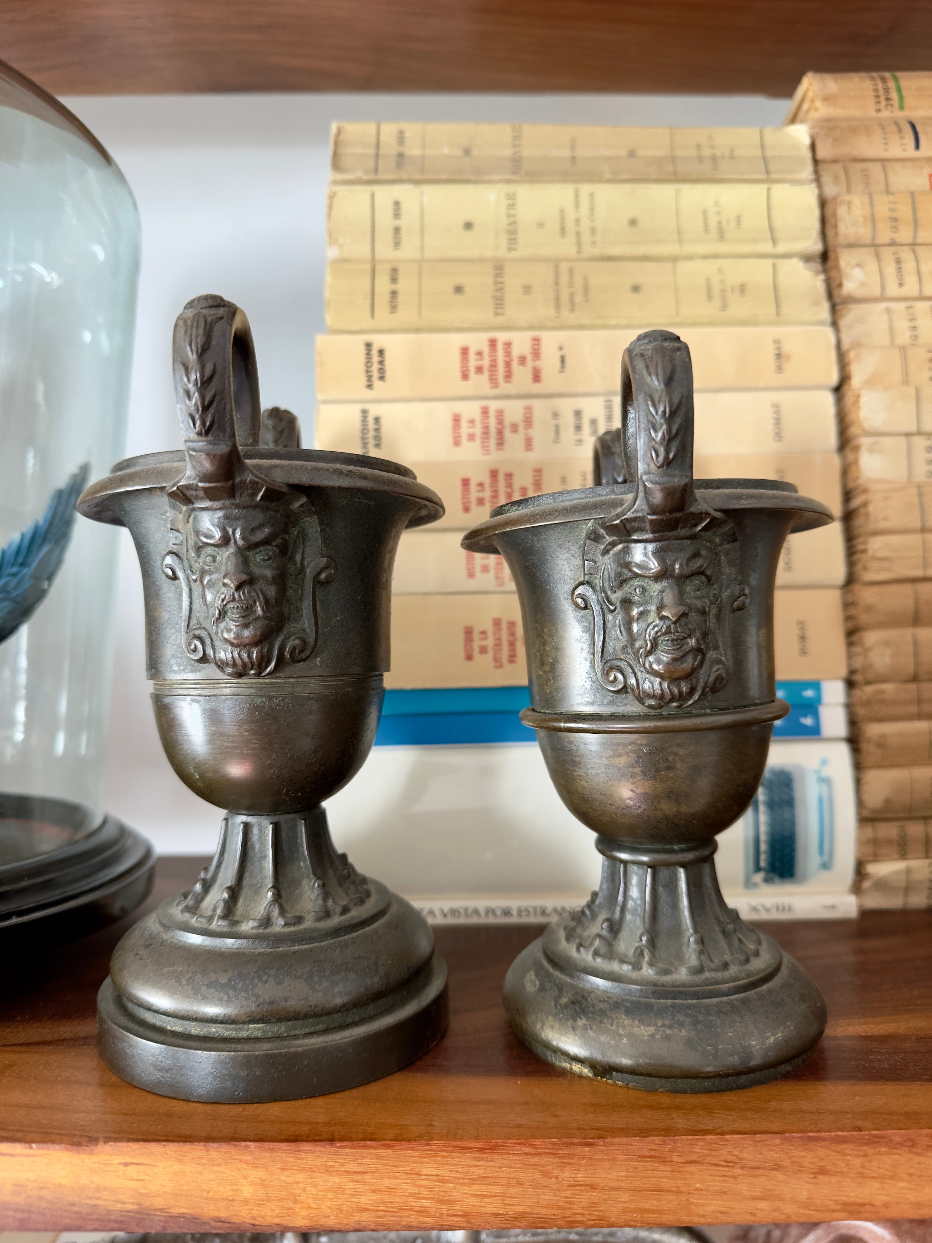 Bronzes / Par de vasos - Ânforas com mascarões / Século XIX