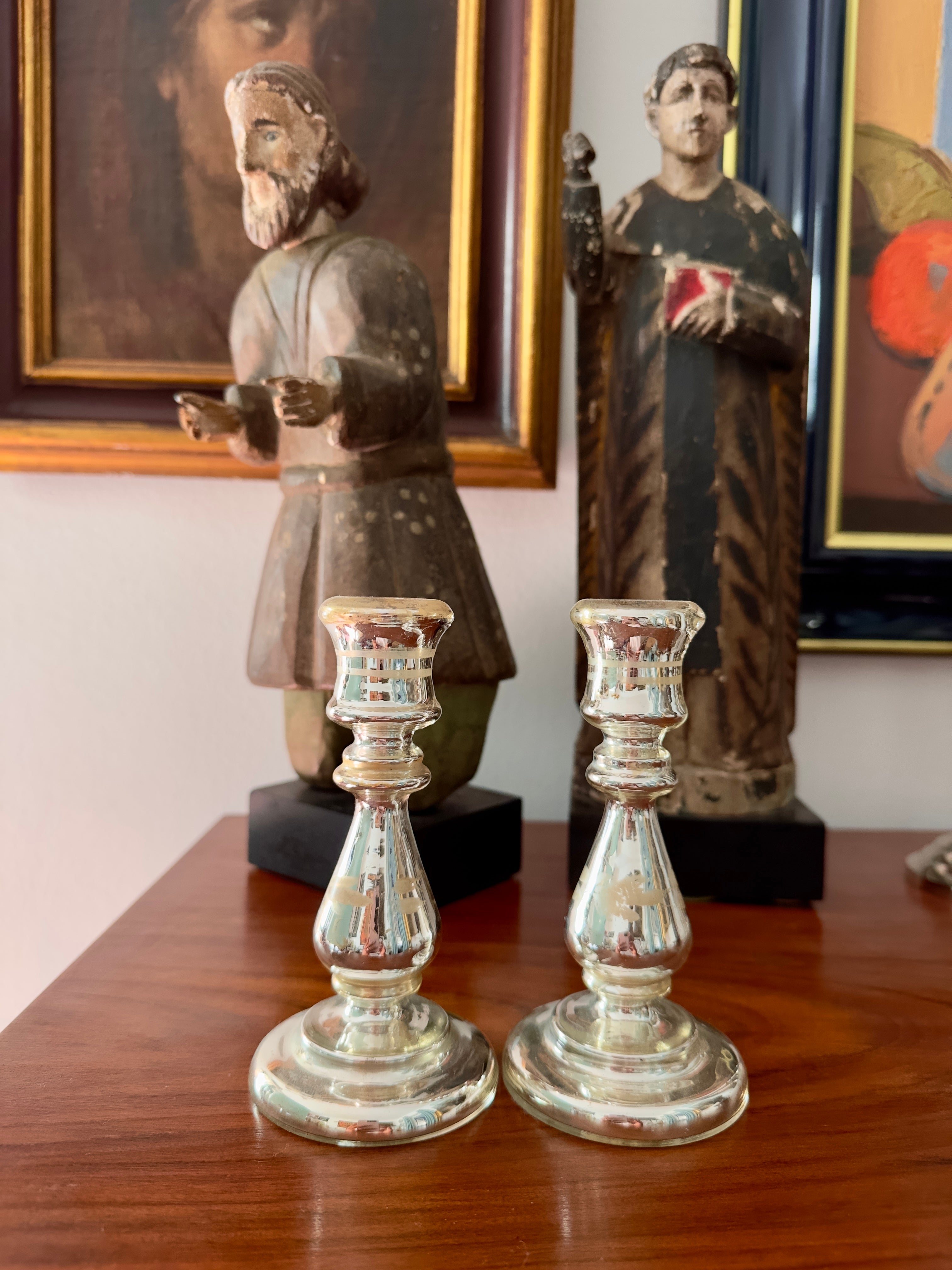 Castiçais (Par) em vidro soprado do Século XIX