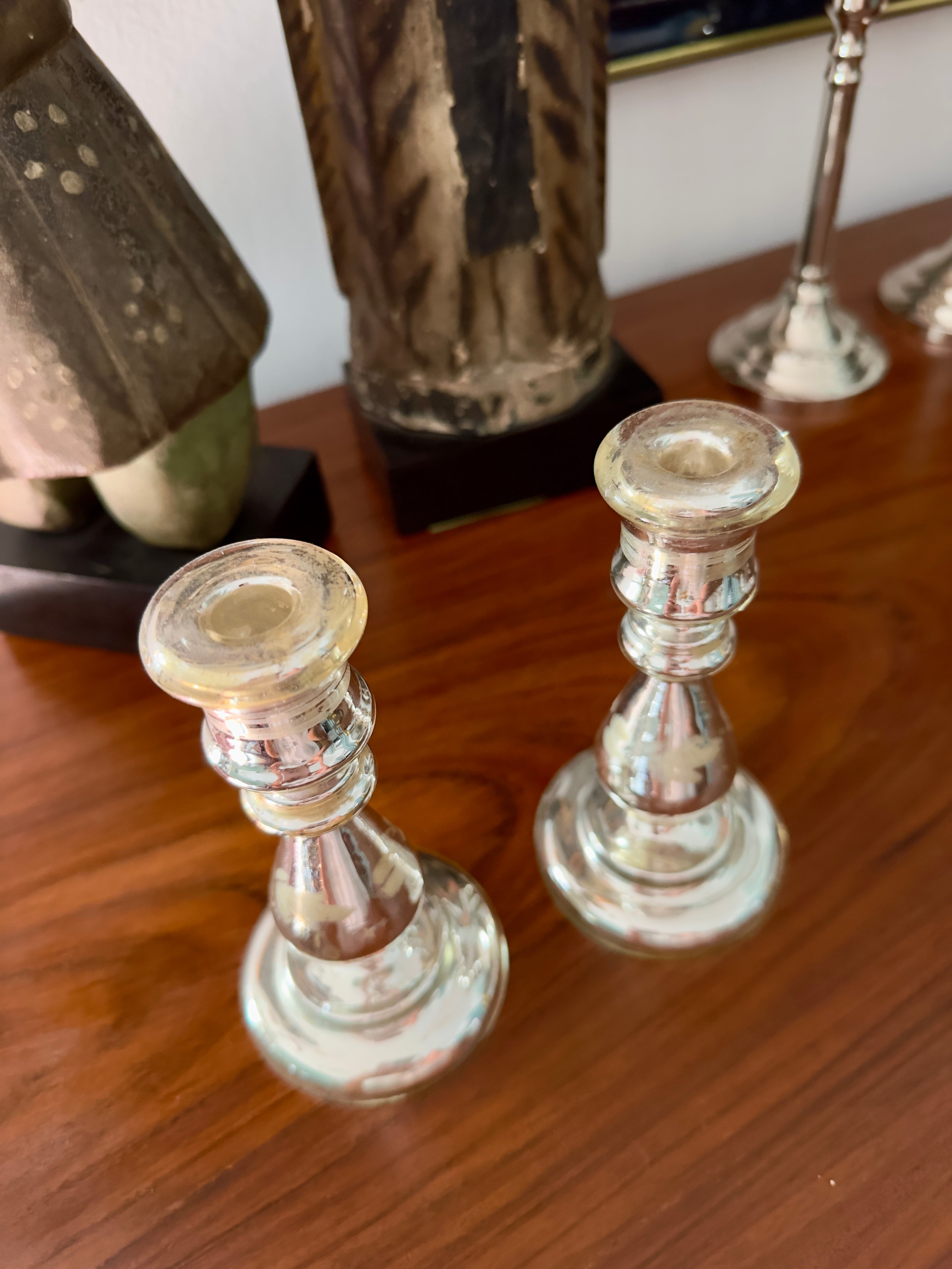 Castiçais (Par) em vidro soprado do Século XIX