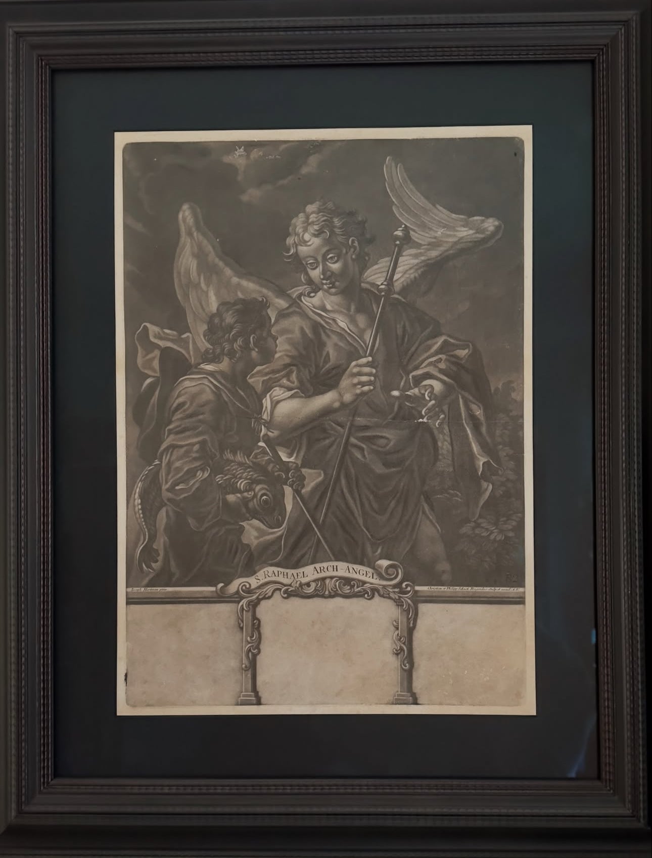 Quadro / Gravura do Arcanjo São Rafael do Século XVIII
